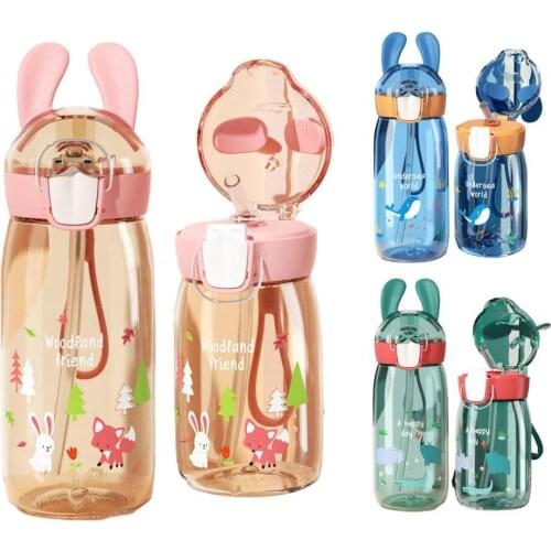 400/550ML Water Bottle Pop Cap Straw Design Heat-Resistant Wholly Removable Cartoon Print Water Bottle for Home