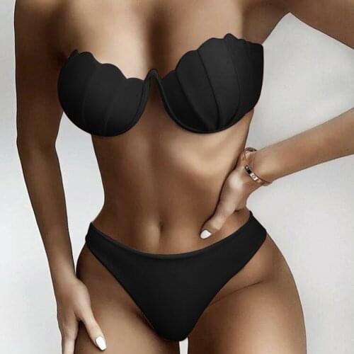 Shell Bra Swimwear Sexy Bandeau Push Up Bikini Set 2020 Female Brazilian Underwire Swimsuit Two Piece Set Beach Bathing Suit