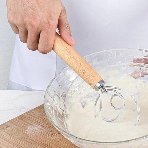 Danish Dough Whisk Stainless Steel Dutch Style Bread Dough Hand Mixer Wooden Handle Kitchen Baking Tools Pastry Blender Paste