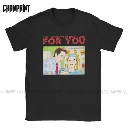Vintage X Files The Internet Is Not Good For You T-Shirt Men Cotton T Shirt Mulder Scully Dana Fox Duchovny Tv Short Sleeve Tee