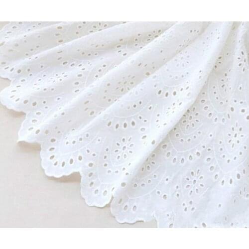 Cotton Cloth White Hollow Out Embroidery Lace FabricWidth 125cm Handmade DIY Clothes Dress Accessories