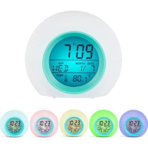 Change Color Alarms Round Colorful Light Gradient Alarm Clock With Calendar Balls Children Analog-Digital Clocks Ornaments
