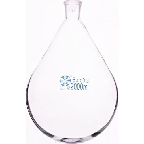 Flask eggplant shape,short neck standard ground mouth,Capacity 2000ml and joint 24/29,Eggplant-shaped flask