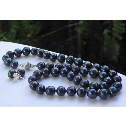 Beauty 8-9mm Black Cultured Pearl Necklace 18" Earrings Set