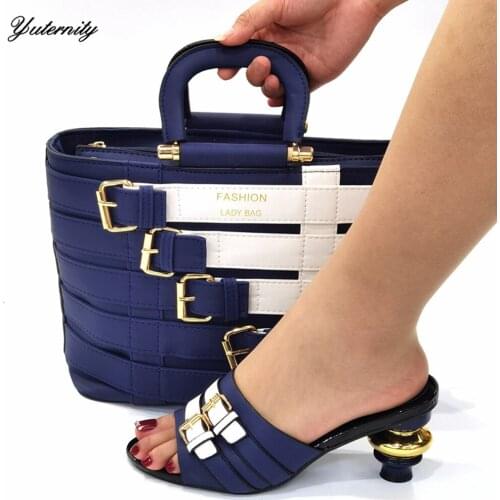 Nigerian PU With Metal Elegant Woman Shoes And Bag To Match Set Italian Summer High Heels Shoes And Bag Sets For Party Dress