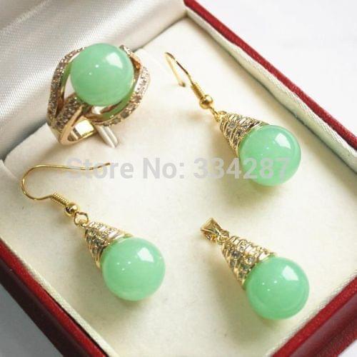 3color Womens jewelry light gold-color stone earring Ring Pendant set