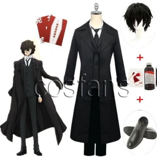 Anime Bungo Stray Dogs Dazai Osamu Cosplay Costume Black Trench Outfit Jacket Anime Men Adult Halloween Christmas Suits Coat