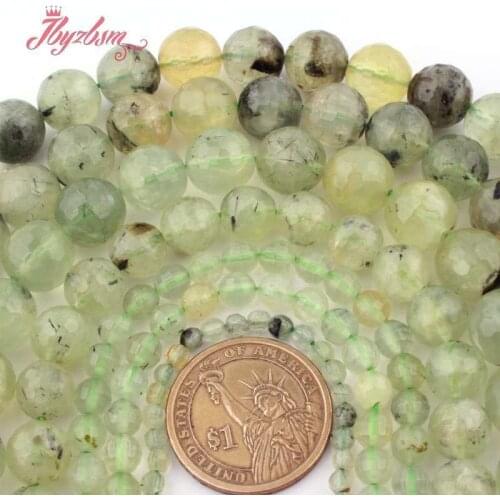 Round Faceted Green Prehnite Stone Spacer Loose Beads 4.6.8.10.12mm for DIY Women Men Jewelry Making Necklace Bracelets 15"