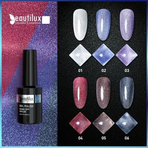 Beautilux Reflective Cat Eye Gel Nail Polish UV LED Magnatic Flashing Nails Art Gels Varnish Semi Permanent Nails Lacquer 10ml