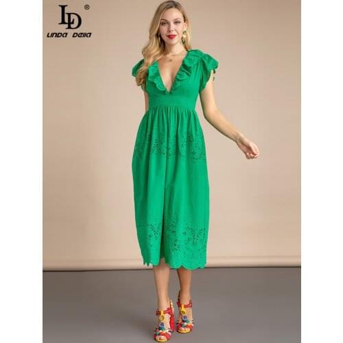 Зеленые летние платья LD LINDA DELLA China At AliExpress