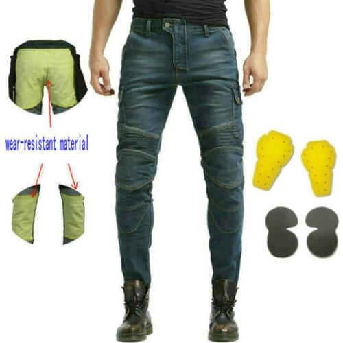 Loong Biker Good Material Inside Motorcycle Riding Pants Locomotive Protective Wear Resistant Trousers Loose Straight Jeans Blue