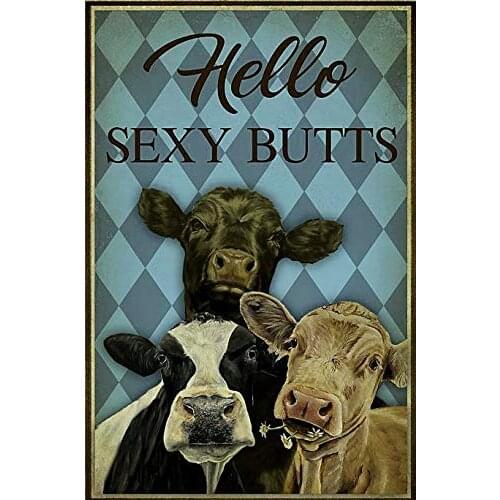 Mint Hello Sexy Butts Cow, Art Print Poster, Indoor Home Decoration Gift Tin Sign Them Metal Tin Sign Wall Decor for Bars