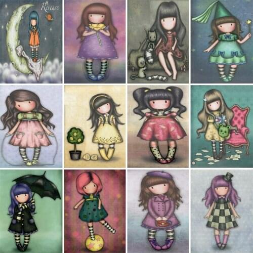 5D DIY Diamond Painting Full Round Square Drill Cartoon Girl Mosaic Kit Rhinestone Drawing Picture Home Wall Decor Art Craft