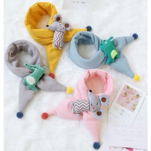 2020 new childrens scarf autumn and winter knitted warmth thick quilted baby scarf cute cartoon animal cute
