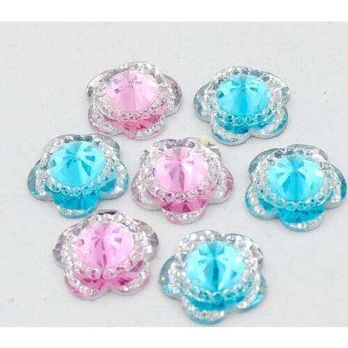 New Bling 24pcs 14mm Multi Colors Flower Resin Rhinestone Flatback Cabochon Stone DIY Wedding Decoration Crafts