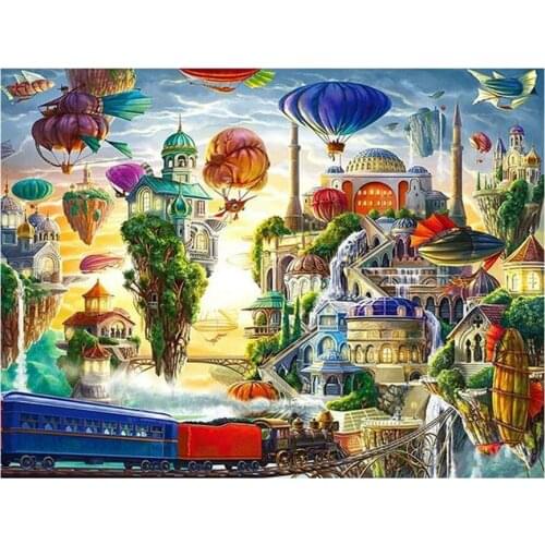 Full Round Square Drill DIY Diamond Painting Fantasy castle Cartoon hot air balloon Embroidery Cross Stitch Decor Gift YG1602
