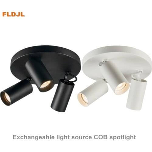 Dimmable creative three-head spotlight 7W/12W round led ceiling home living room surface mounted cob spotlight downlight