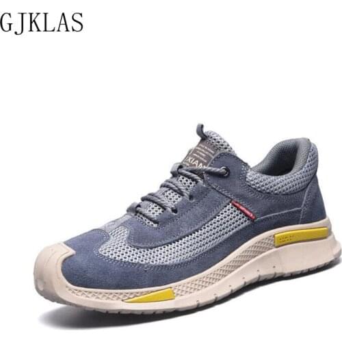Cow Suede+mesh Work Shoes Anti-Smashing Steel Toe Man Safety Sneakers Industrial Footwear Ankle Security Protective Boots Male