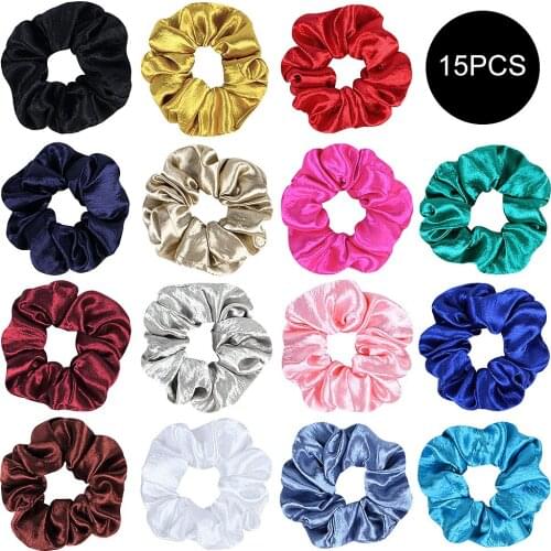 Vintage Bright Soft Satin Scrunchies Women Elastic Hair Rubber Bands Accessories For Girls Tie Hair Ring Rope Holder Headdress
