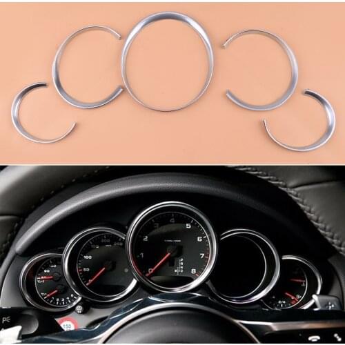 Silver 5pcs Chrome Dashboard Meter Ring Speedometer Gauge Cover Console Display Trim fit for Porsche 911 991 2011-2014 2015