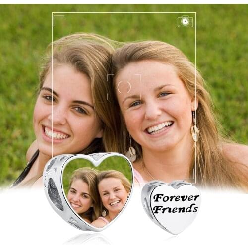 ELESHE Customize Photo 925 Sterling Silver Forever Friends Love Heart Charm Bead Fit Original Bracelet DIY Jewelry For Women