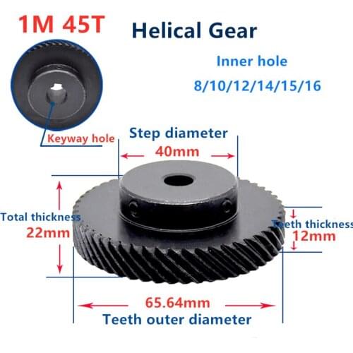 Custom helical teeth 1Mod 45T 1mould 45 teeth T spiral staggered 45 degree helical gear