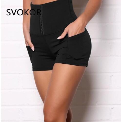 SVOKOR High Waist Sports Cycling Shorts Women Adjustable Waist Feminino Push Up Womens Pants Black Workout Gym Clothing Pockets