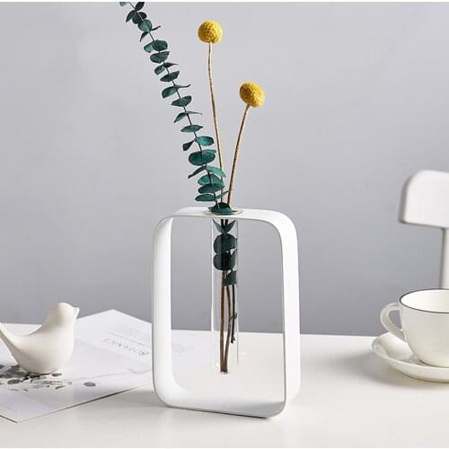 Nordic Style Glass Flower Pot Iron Art Vase Geometric Plant Pot Test Tube Flower Vases Home Office Decoration Desk Flowerpots