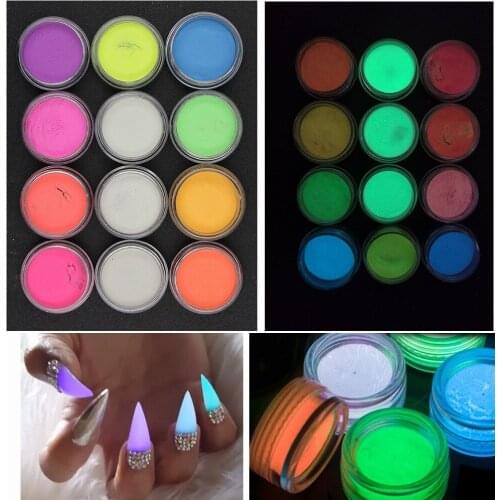 Nail color luminous powder 12 color nail luminescent phosphor set crystal mud material