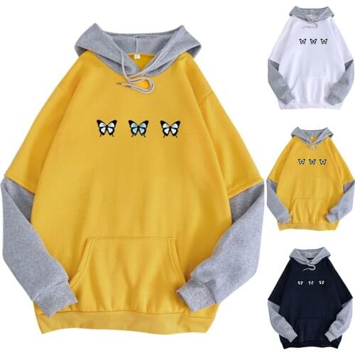 Unisex Butterfly Print Hoodie Mens Womens Autumn Velvet Stitching Loose Plus Size Pocket Hooded Pullovers Sweatshirt Толстовка