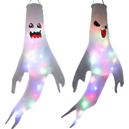 Halloween Decoration Hanging Ghost LED Light Hanging Spooky Ghost Flag Wind Friendly Spooky Light Ornament
