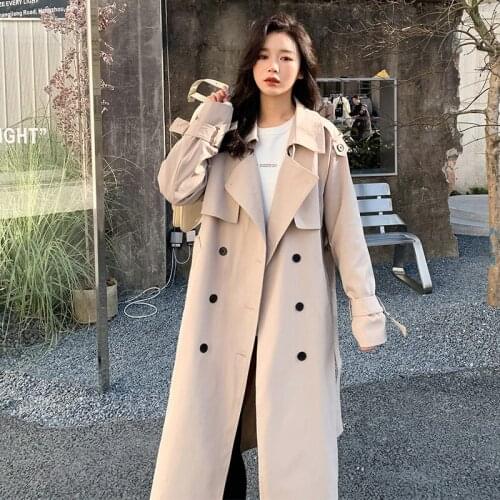 Spring Outerwear 2021 Korean Fashion Mid-Length Lace Up Trench Coat For Women Popular Over-The-Knee Loose Windbreaker Top zh210