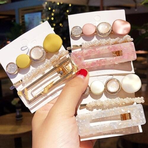 Korean Fashion Hair Clip Pins For Women Hair Accessories Vintage Acrylic Hollow Geometric Pearl Barrette Set Girls Hairgrip 2020