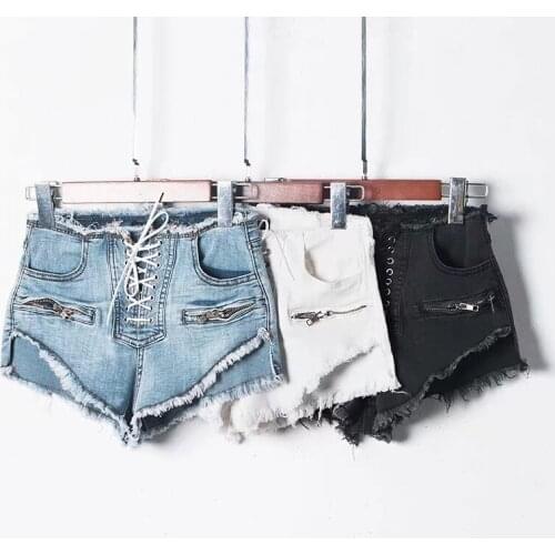 2020 Womens Shorts Summer Tie Rope High Waisted Denim Shorts For Women Short Jeans New Femme Skinny Slim irregular Denim Shorts