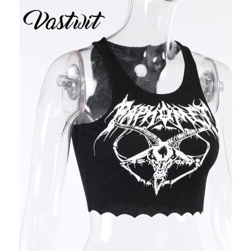 Womens Gothic Punk Crop Tank Top with Skull Print Mask Goth Tunic Tube Tops Camisole