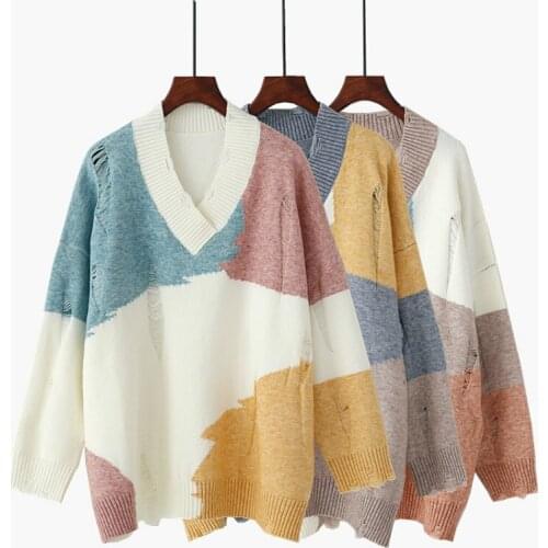 Ladies Sweater Spring 2021 New Best-selling High-quality Knit Sweater Autumn and Winter Lazy Fashion Trend V-neck Pullover