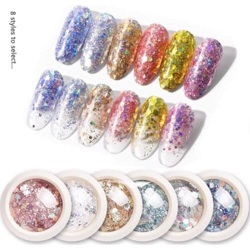 1 Box Nails Art Decorations Nail Holographic Glitter Flakes Powder 3D Hexagon Colorful Sequins Spangles Polish Manicure