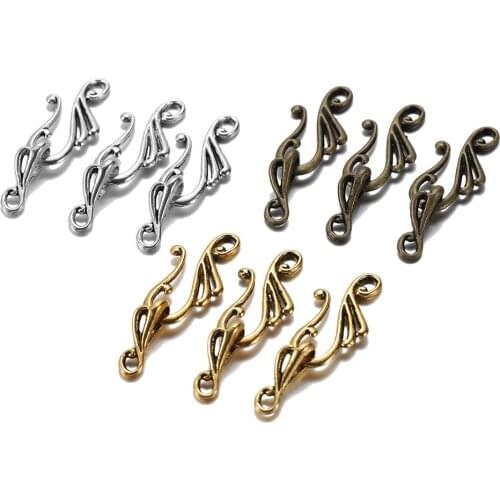 10sets Antique Musical Note Toggle Clasps S Shape Hook Fit Necklace Bracelet for Jewelry Findings Making Pendants Accessories