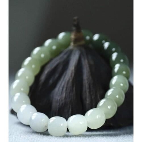 100% natural Hetian green jade bangle Handcarved jade beads bracelet for women men jade gift beads bracelet bangles