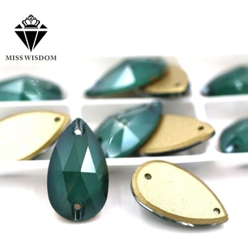 11X18mm flatback glass double hole crystal sew on rhinestones Teardrop shape Green Mocha Flat buckle diy clothing accessories