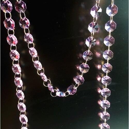 14mm Pink octagon beads chain 5M/lot ,Good Artificial Crystal Glass Curtain Strands,Home/Window/Door CURTAIN Wedding decoration