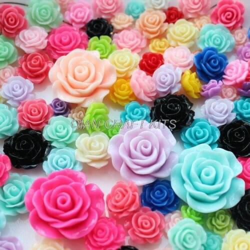 300pcs mixed sizes,mixed colors 10mm-30mm Resin Flowers Bloom Roses Cabochons flatback decoden kit D25 display