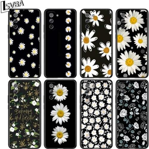 Flowers Daisy for Samsung Galaxy S21 Ultra Plus Note 20 10 9 8 S10 S9 S8 S7 S6 Edge Plus Black Phone Case