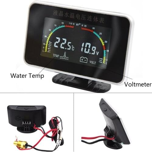 1/8 NPT Water Temperature Gauge Volts 2 In 1 LCD Alarm Gauge Digital Water Temp Gauge Sensors for Truck Car Voltmeter Meter Volt