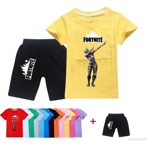 Fortnites Kids Top Shorts Suit For Children Sweatshirt Boys Girls Short Sleeve Print Cartoon Streetwear