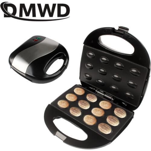 DMWD Automatic Walnut Cake Maker Electric Mini Nut Waffle Bread Baking Machine Sandwich Iron Toaster non-stick Pan DIY Snacks EU