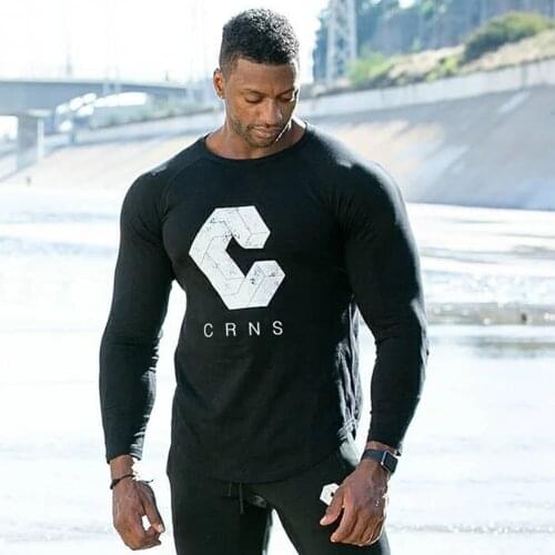 Cotton Long sleeve T-shirt Running Sport Shirts Men Gym Fitness Training Skinny Black t shirt Male Bodybuilding Tee Tops Clothes