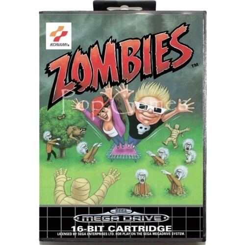 Zombies Ate My Neighbours with Box for 16 bit Sega MD Game Card for Mega Drive for Genesis Video Console