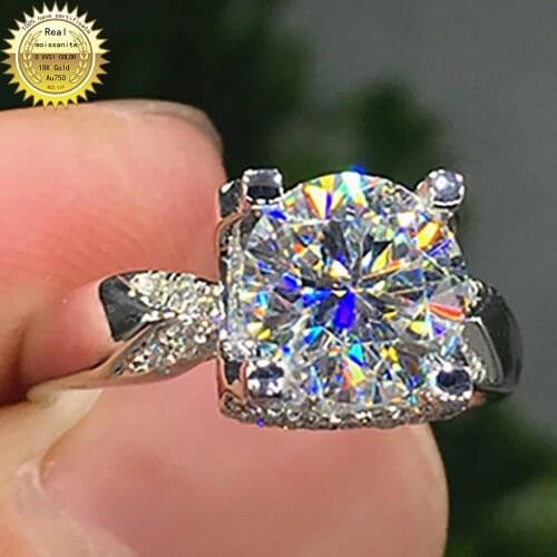 18K Au750 White Gold Ring Wedding Party Engagement Ring 1 2 3 4 5 Carat Round DVVS Moissanite Diamond Ring V Crown Trendy