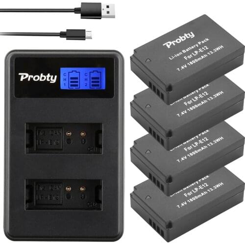 1200mAh LP-E12 LP E12 LPE12 Li-ion Battery + LCD USB Dual Charger for Canon EOS M50, EOS M100,100D Kiss X7 Rebel SL1